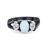 3 Stone Oval Wedding Ring Simulated Cubic Zirconia 925 Sterling Silver