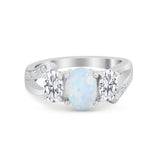 3 Stone Oval Wedding Ring Simulated Cubic Zirconia 925 Sterling Silver