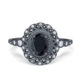 Oval Vintage Art Deco Halo Wedding Engagement Bridal Ring Round Simulated Cubic Zirconia 925 Sterling Silver