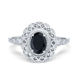 Oval Vintage Art Deco Halo Wedding Engagement Bridal Ring Round Simulated Cubic Zirconia 925 Sterling Silver
