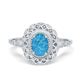 Oval Vintage Art Deco Halo Wedding Engagement Bridal Ring Round Simulated Cubic Zirconia 925 Sterling Silver