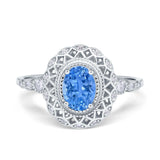 Oval Vintage Art Deco Halo Wedding Engagement Bridal Ring Round Simulated Cubic Zirconia 925 Sterling Silver