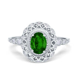 Oval Vintage Art Deco Halo Wedding Engagement Bridal Ring Round Simulated Cubic Zirconia 925 Sterling Silver