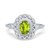 Oval Vintage Art Deco Halo Wedding Engagement Bridal Ring Round Simulated Cubic Zirconia 925 Sterling Silver