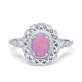 Oval Vintage Art Deco Halo Wedding Engagement Bridal Ring Round Simulated Cubic Zirconia 925 Sterling Silver