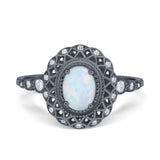 Oval Vintage Art Deco Halo Wedding Engagement Bridal Ring Round Simulated Cubic Zirconia 925 Sterling Silver