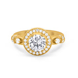 Halo Engagement Ring Simulated Cubic Zirconia 925 Sterling Silver
