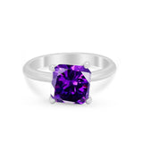 Solitaire Cushion Cut Engagement Ring Simulated Cubic Zirconia 925 Sterling Silver Cushion Cut Ring