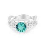 Art Deco Plumeria Flower Infinity Shank Simulated Cubic Zirconia Engagement Ring 925 Sterling Silver