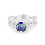 Art Deco Plumeria Flower Infinity Shank Simulated Cubic Zirconia Engagement Ring 925 Sterling Silver