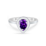 Solitaire Wedding Ring Pear Simulated Cubic Zirconia 925 Sterling Silver