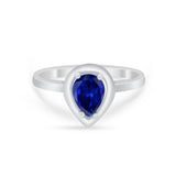 Solitaire Wedding Ring Pear Simulated Cubic Zirconia 925 Sterling Silver