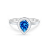 Solitaire Wedding Ring Pear Simulated Cubic Zirconia 925 Sterling Silver