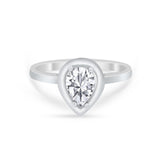 Solitaire Wedding Ring Pear Simulated Cubic Zirconia 925 Sterling Silver