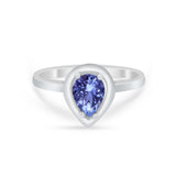 Solitaire Wedding Ring Pear Simulated Cubic Zirconia 925 Sterling Silver