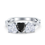 Three Heart Engagement Promise Ring Simulated Cubic Zirconia 925 Sterling Silver