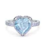 Halo Heart Promise Ring Simulated Cubic Zirconia 925 Sterling Silver