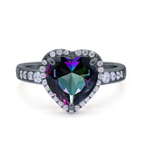 Halo Heart Promise Ring Simulated Cubic Zirconia 925 Sterling Silver