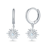 Starburst LeverBack Earrings Hoop Huggie Design Simulated Cubic Zirconia 925 Sterling Silver (40mm)