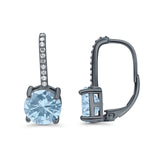 Round LeverBack Earrings Hoop Huggie Design Simulated Cubic Zirconia 925 Sterling  Silver (22mm)