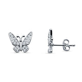 Minimalist Butterfly Stud Earrings Cubic Zirconia 925 Sterling Silver
