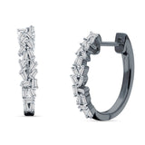 Baguette Cluster Huggie Hoop Earrings Cubic Zirconia 925 Sterling Silver