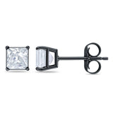 Solitaire Princess Cut Stud Earrings 925 Sterling Silver 3mm-9mm