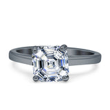 Asscher Cut Vintage Style Solitaire Ring 925 Sterling Silver