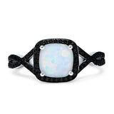 Halo Cushion Infinity Twist Side Stone Simulated Black CZ Engagement Ring Cubic Zirconia 925 Sterling Silver