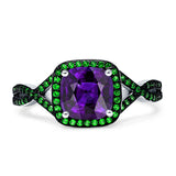 Halo Cushion Infinity Twist Side Stone Simulated Green Emerald CZ Engagement Ring Cubic Zirconia 925 Sterling Silver