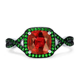 Halo Cushion Infinity Twist Side Stone Simulated Green Emerald CZ Engagement Ring Cubic Zirconia 925 Sterling Silver