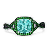 Halo Cushion Infinity Twist Side Stone Simulated Green Emerald CZ Engagement Ring Cubic Zirconia 925 Sterling Silver