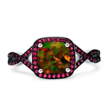 Halo Cushion Infinity Twist Side Stone Simulated Ruby CZ Engagement Ring Cubic Zirconia 925 Sterling Silver