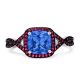 Halo Cushion Infinity Twist Side Stone Simulated Ruby CZ Engagement Ring Cubic Zirconia 925 Sterling Silver