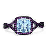 Halo Cushion Infinity Twist Side Stone Simulated Amethyst CZ Engagement Ring Cubic Zirconia 925 Sterling Silver