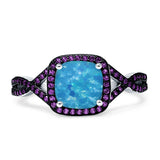 Halo Cushion Infinity Twist Side Stone Simulated Amethyst CZ Engagement Ring Cubic Zirconia 925 Sterling Silver