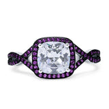 Halo Cushion Infinity Twist Side Stone Simulated Amethyst CZ Engagement Ring Cubic Zirconia 925 Sterling Silver