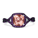 Halo Cushion Infinity Twist Side Stone Simulated Amethyst CZ Engagement Ring Cubic Zirconia 925 Sterling Silver