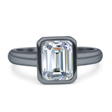 Bezel Set 8mmx6mm Emerald Engagement Ring Cubic Zirconia 925 Sterling Silver