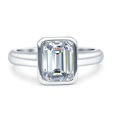 Bezel Set 8mmx6mm Emerald Engagement Ring Cubic Zirconia 925 Sterling Silver