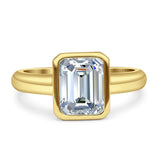 Bezel Set 8mmx6mm Emerald Engagement Ring Cubic Zirconia 925 Sterling Silver