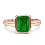 Bezel Set 8mmx6mm Emerald Engagement Ring Cubic Zirconia 925 Sterling Silver