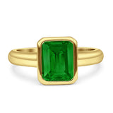 Bezel Set 8mmx6mm Emerald Engagement Ring Cubic Zirconia 925 Sterling Silver