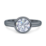 Bezel Set 7mm Round Cubic Zirconia Engagement Ring 925 Sterling Silver