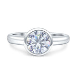 Bezel Set 7mm Round Cubic Zirconia Engagement Ring 925 Sterling Silver