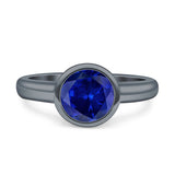 Bezel Set 8mm Round Engagement Ring Cubic Zirconia 925 Sterling Silver