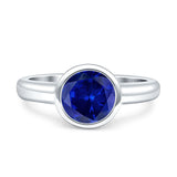 Bezel Set 8mm Round Engagement Ring Cubic Zirconia 925 Sterling Silver