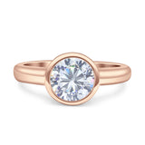 Bezel Set 8mm Round Engagement Ring Cubic Zirconia 925 Sterling Silver