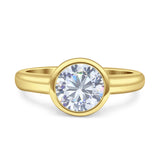 Bezel Set 8mm Round Engagement Ring Cubic Zirconia 925 Sterling Silver
