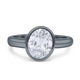 Bezel Set 8mmX6mm Oval Engagement Ring Cubic Zirconia 925 Sterling Silver